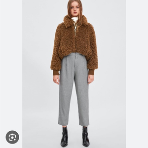 ZARA Houndstooth‎ Relaxed Straight Leg High Rise Trousers Sz Sm